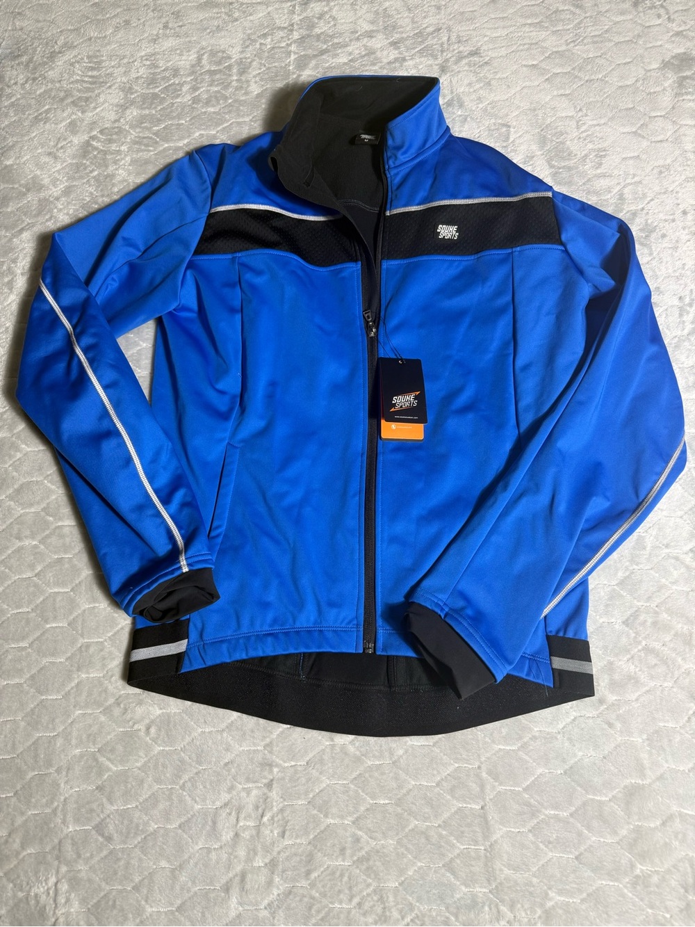 Souke Sports Mens Medium‎ Cycling Jacket Blue Reflective Full Zip NWT